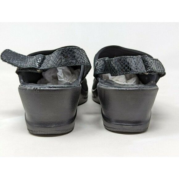 FLY FLOT SANDALS BLACK LEATHER SNAKESKIN BACK STRAP WOMENS SIZE US 6.5 EU 38 - Picture 3 of 7